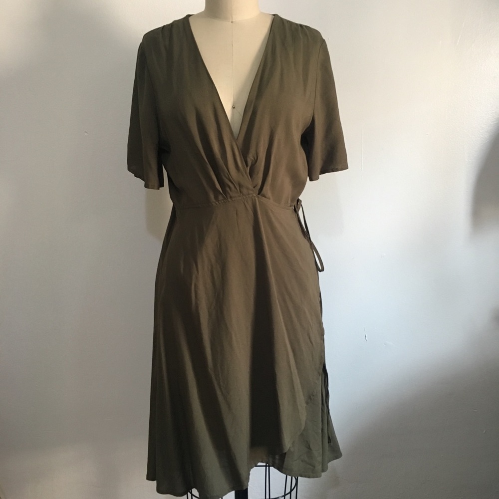 Lush olive green wrap dress